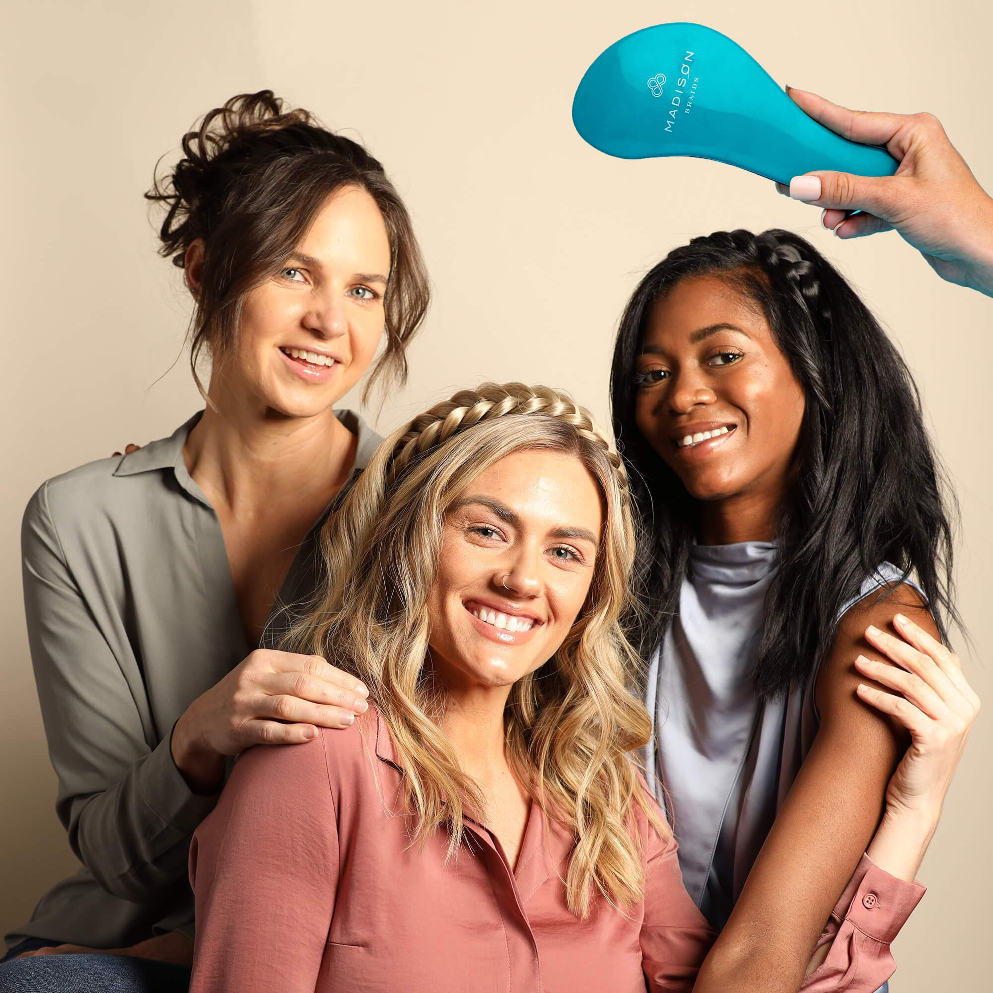 Madison Braid Bundle - Lulu Two Strand, Halo, Top knot + FREE Detangler Brush - Ashy Light Brown