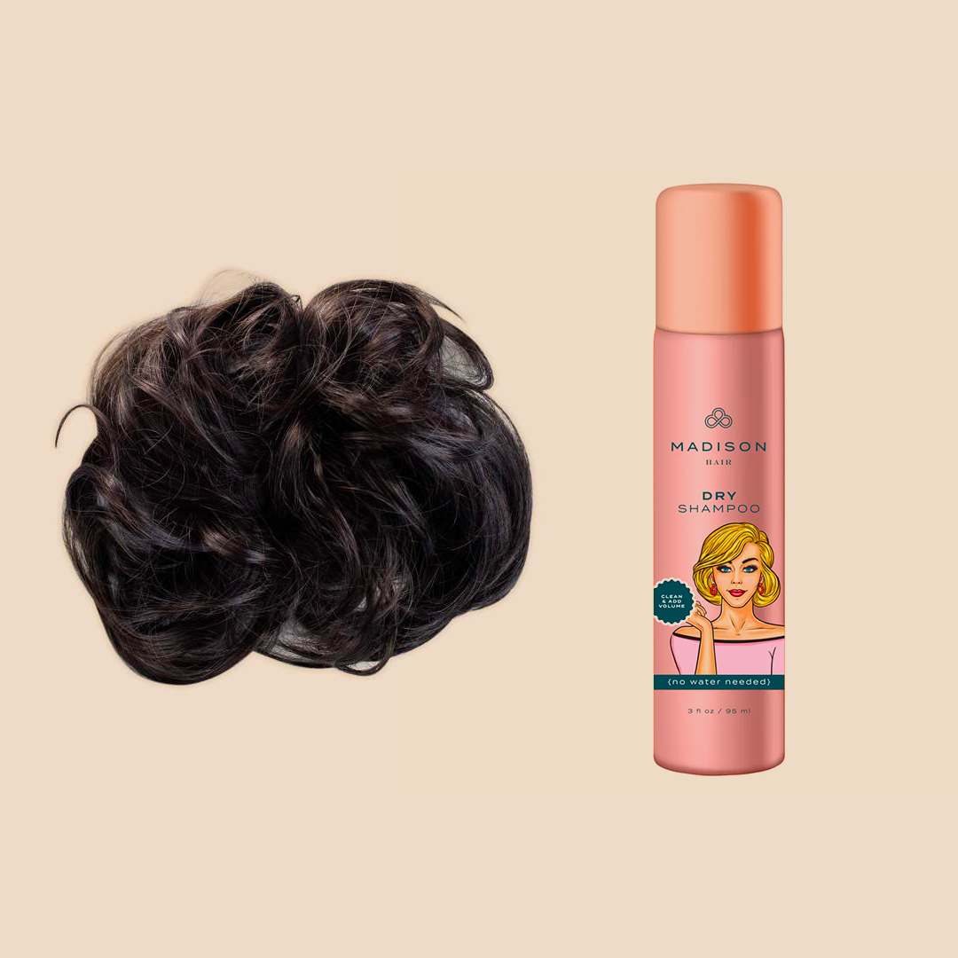 Madison Braid Bundle - Top Knot Ponytail Holder & Dry Shampoo - Dark Brown