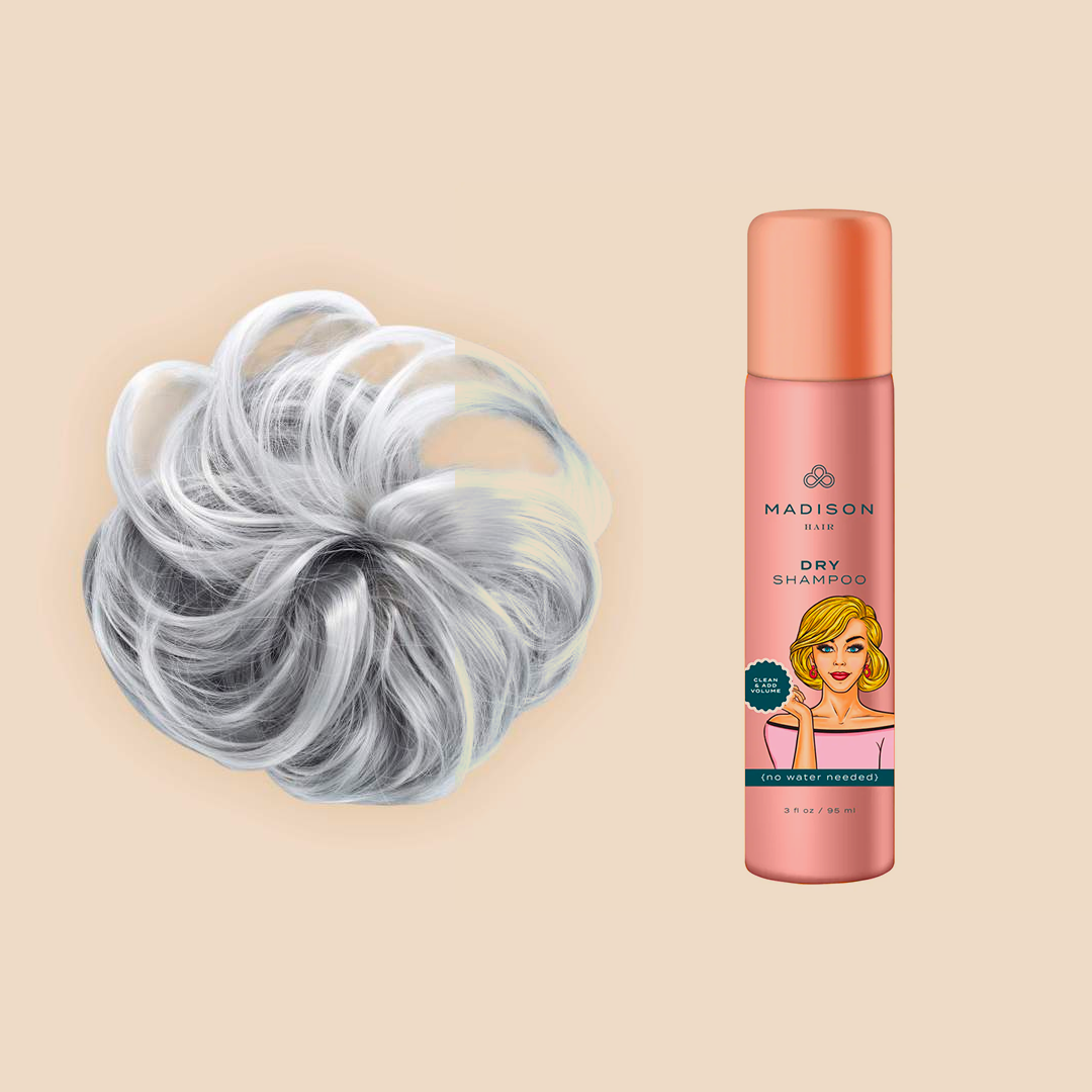 Madison Braid Bundle - Top Knot Ponytail Holder & Dry Shampoo - Silver Grey