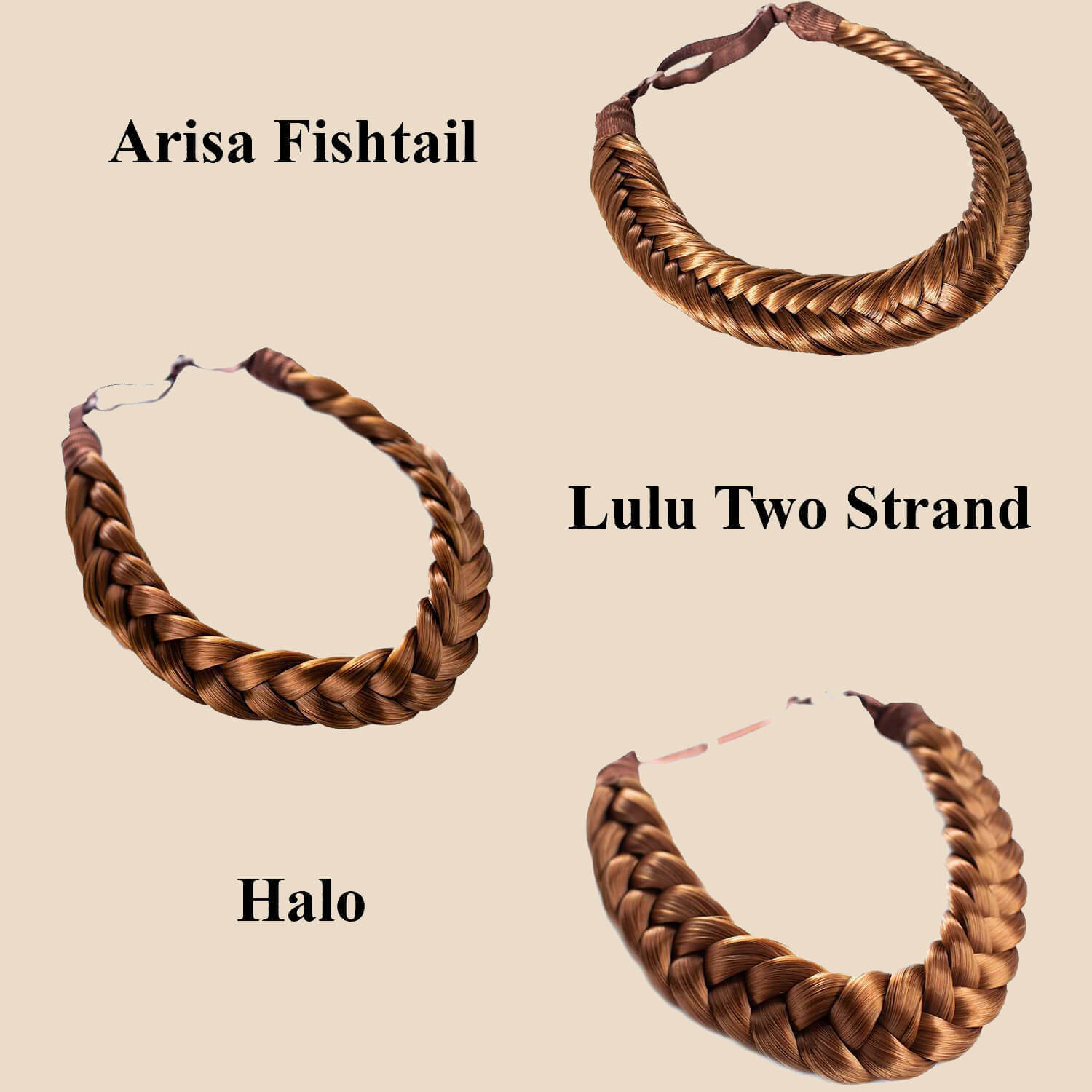 Madison Braid Set - Lulu Two Strand, Arisa Fishtail, Halo - Golden Red