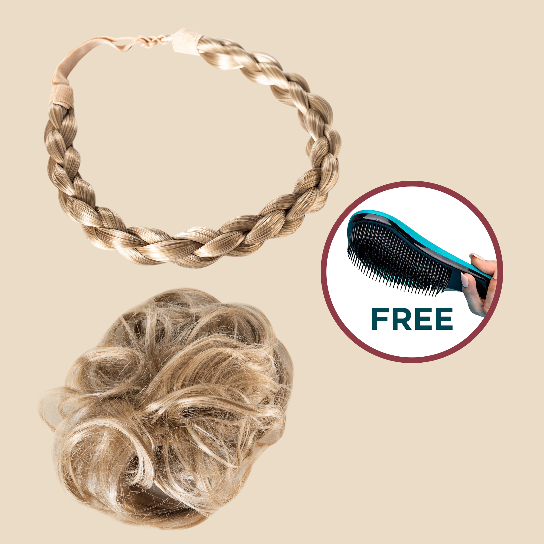 Madison Braids Bundle - The Olivia, Top Knot Ponytail Holder + FREE Detangler Brush