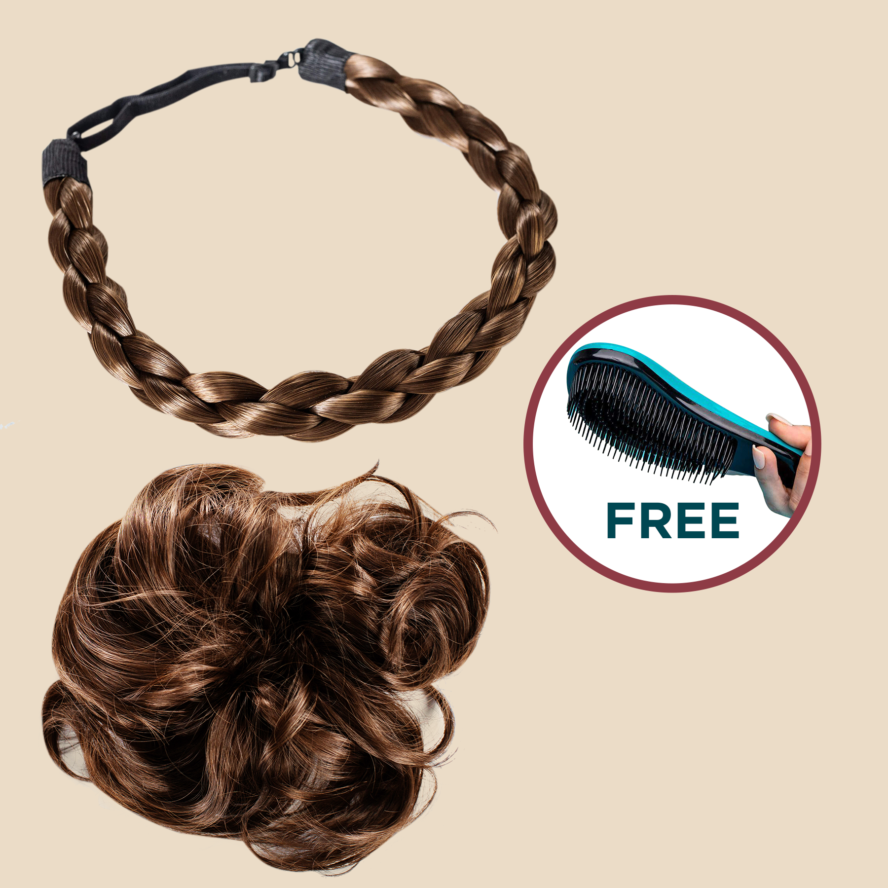 Madison Braids Bundle - The Olivia, Top Knot Ponytail Holder + FREE Detangler Brush