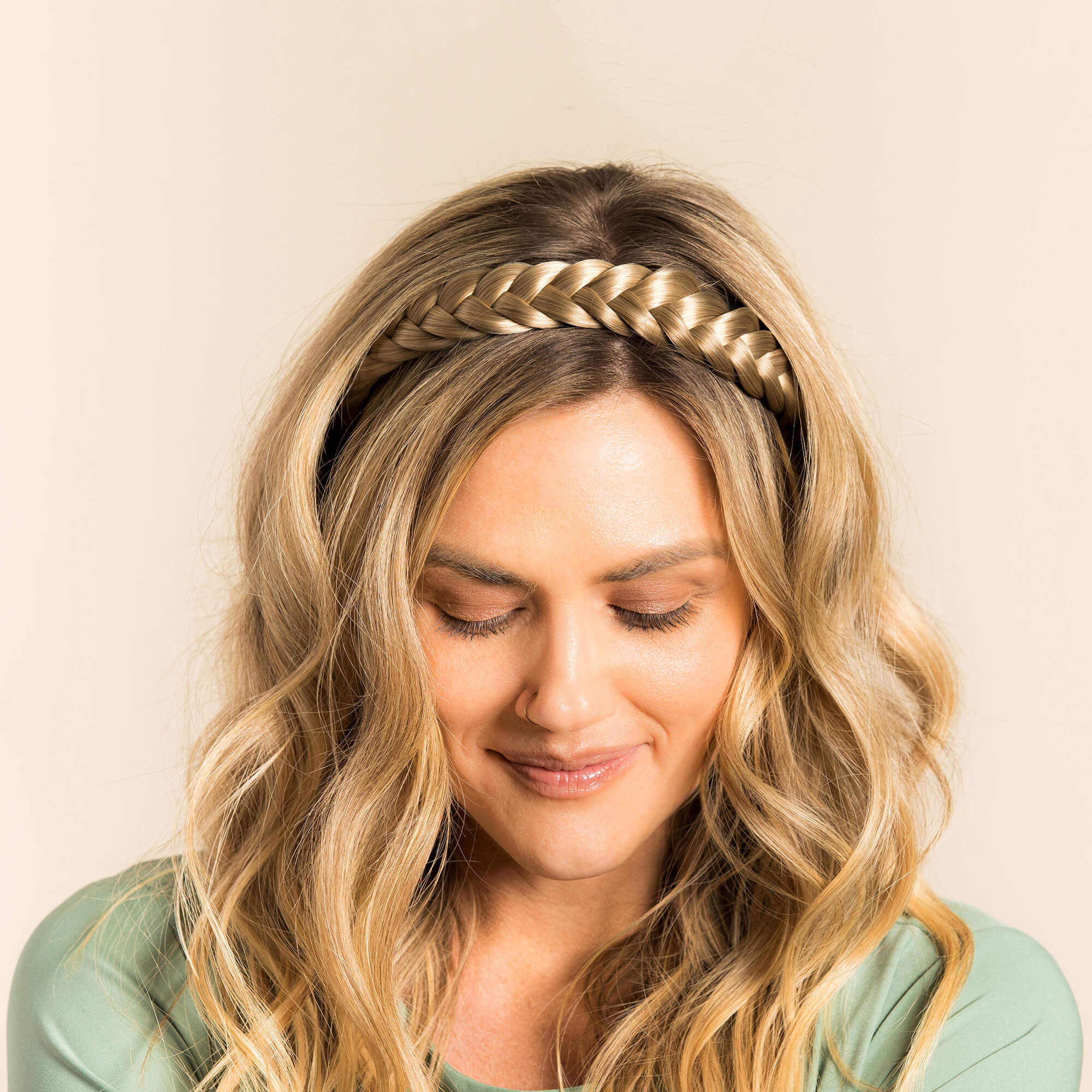 Bogo - Lulu Two Strand Braided Headband + Top Knot Ponytail - Ashy Highlighted