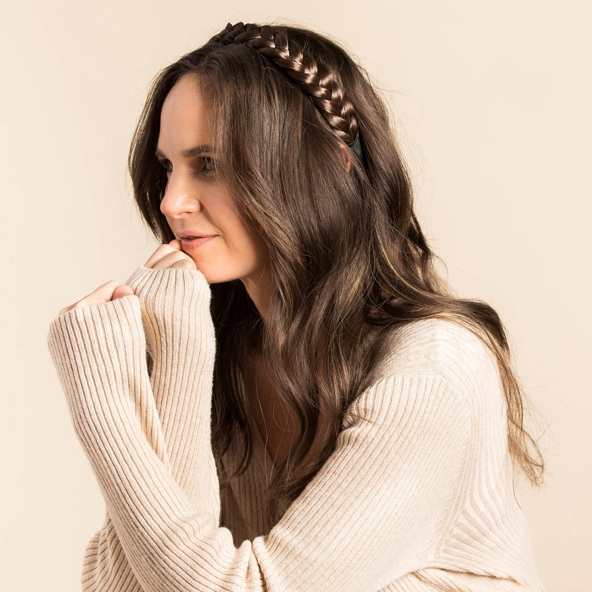 Bogo - Lulu Two Strand Braided Headband + Top Knot Ponytail - Brunette