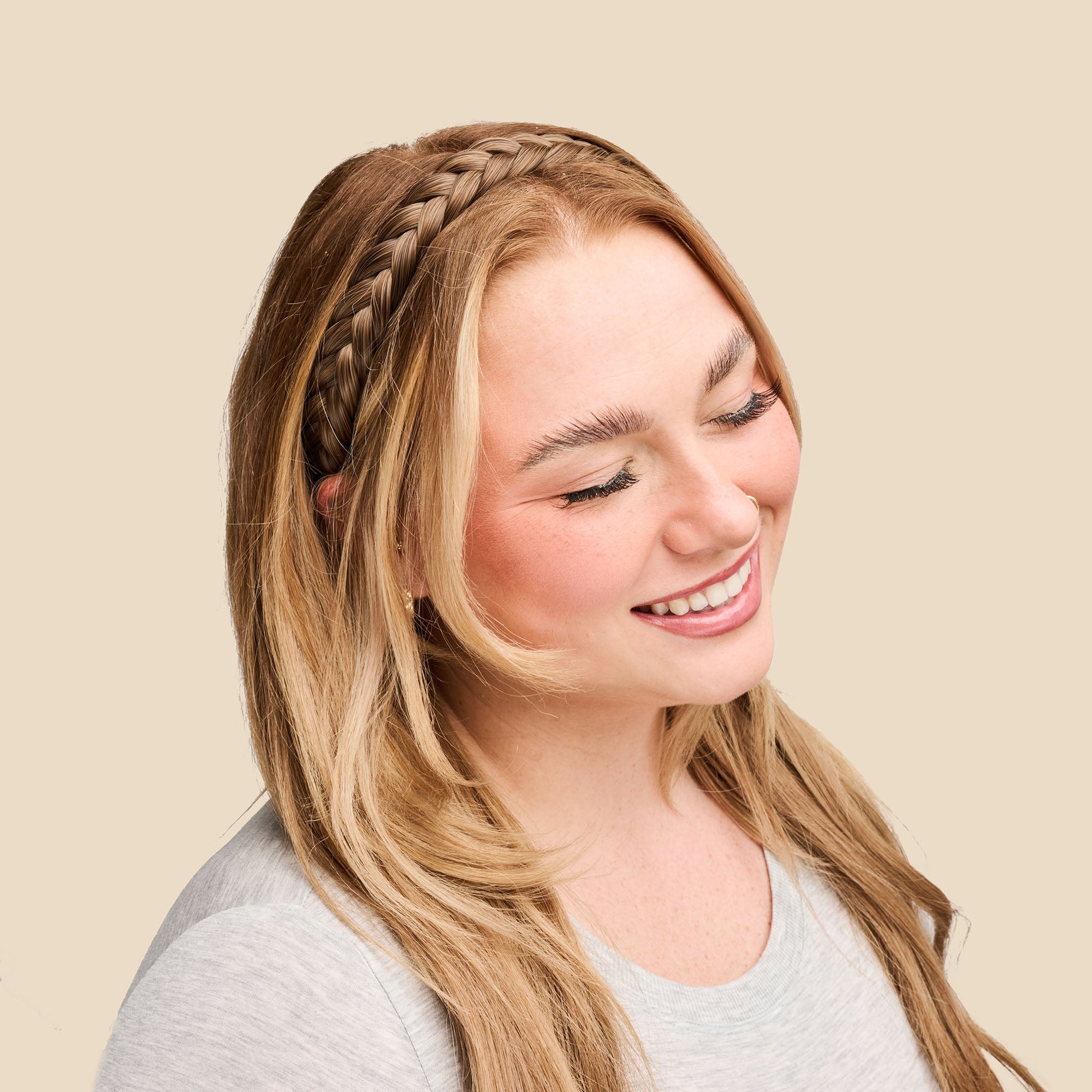 Bogo - Lulu Two Strand Braided Headband + Top Knot Ponytail - Ashy Light Brown