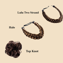 Madison Braid Bundle - Lulu Two Strand, Halo, Top knot - Brunette