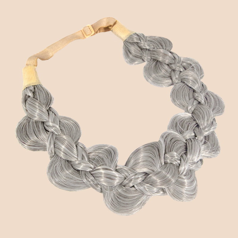 Winged Beauty - Braided Headband - Silver Grey
