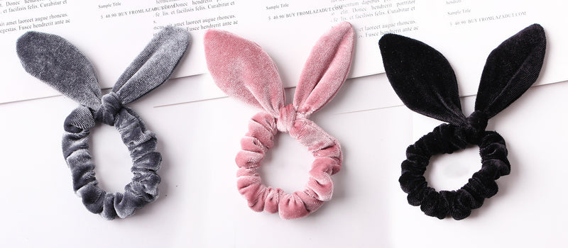 VELVET KNOT SCRUNCHIE 3 PIECE SET - Pink/Grey/Black